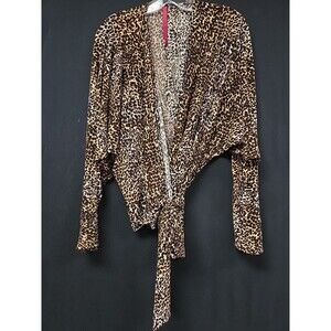 Abi Ferrin Leopard Size XS Tie Waist Top Blouse Kimono Sleeve Stretch